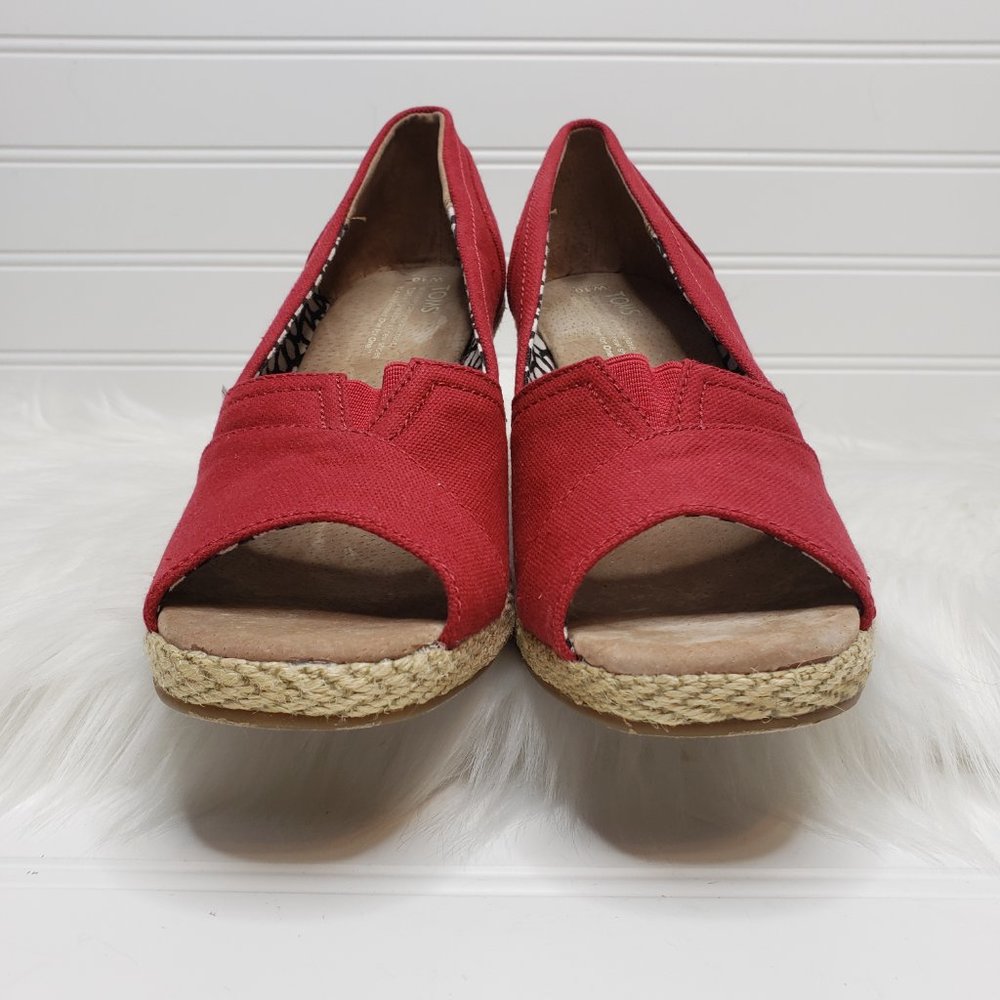 TOMS Women's Classic Espadrille Wedge Sandal Red Scattered Woven Open Toe Sz 10 - Picture 3 of 8